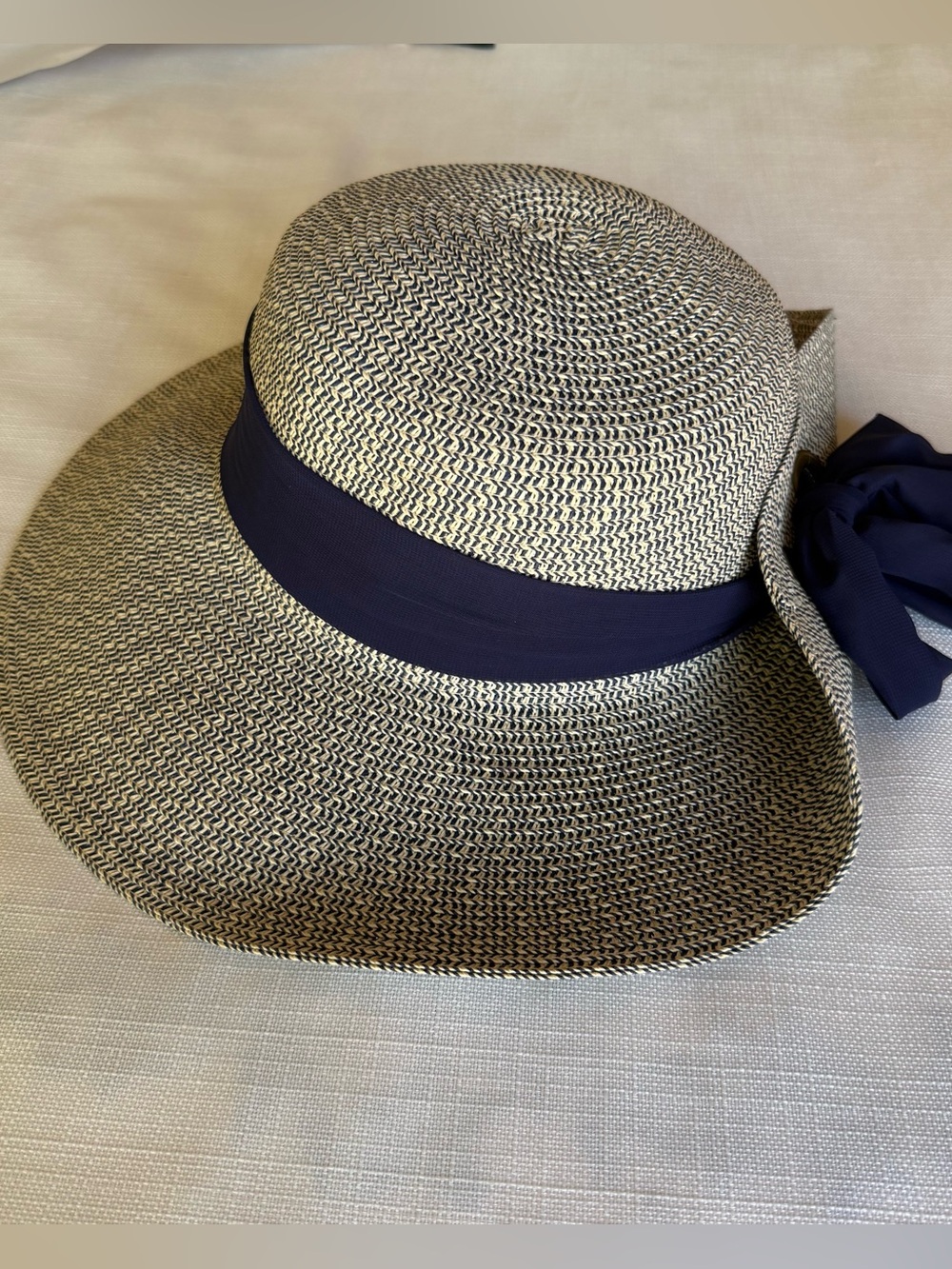 Riviera New York Woven Wide Brim Sun Hat Navy Bow